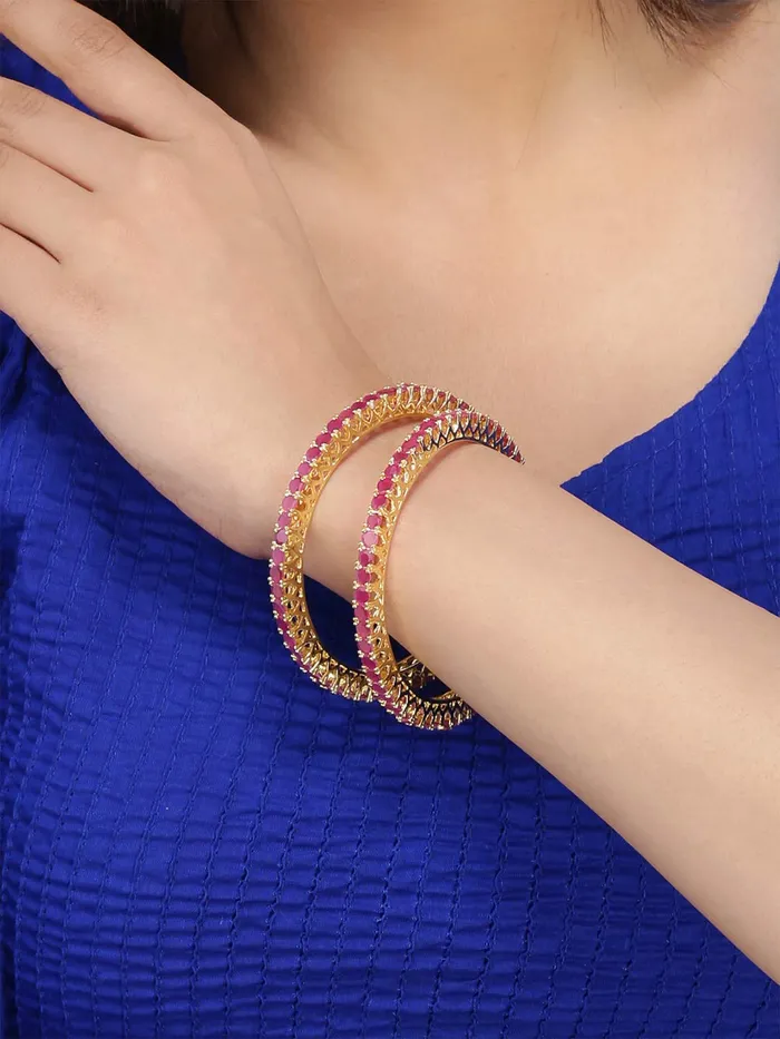 Yellow Chimes Elegant Ruby ADAmerican Diamond Studded 18k Gold Plated Classic 2 PCs Handcrafted Bangles Set for Women Girls 26 Yellow Chimes Necklaces
