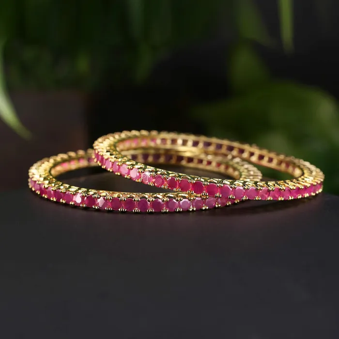 Yellow Chimes Elegant Ruby ADAmerican Diamond Studded 18k Gold Plated Classic 2 PCs Handcrafted Bangles Set for Women Girls 26 Yellow Chimes Necklaces