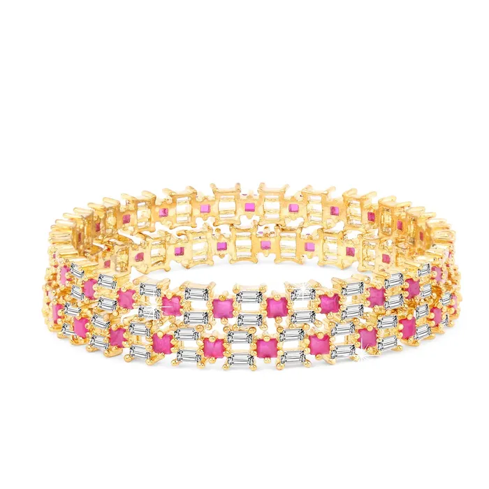 Yellow Chimes Elegant Set of 2 Pcs Pink ADAmerican Diamond Studded 18k Gold Plated Handcrafted Designer Bangles for Women Girls 26 Yellow Chimes Earrings