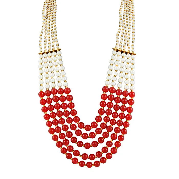 Yellow Chimes Ethnic Fashion Gold Plated Handmade Beads Long Multilayer Pearl Stylish Jewellery Necklace for Women Girls RedWhite Yellow Chimes Necklaces