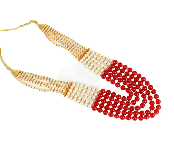 Yellow Chimes Ethnic Fashion Gold Plated Handmade Beads Long Multilayer Pearl Stylish Jewellery Necklace for Women Girls RedWhite Yellow Chimes Necklaces