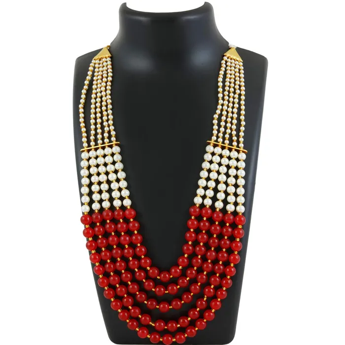 Yellow Chimes Ethnic Fashion Gold Plated Handmade Beads Long Multilayer Pearl Stylish Jewellery Necklace for Women Girls RedWhite Yellow Chimes Necklaces