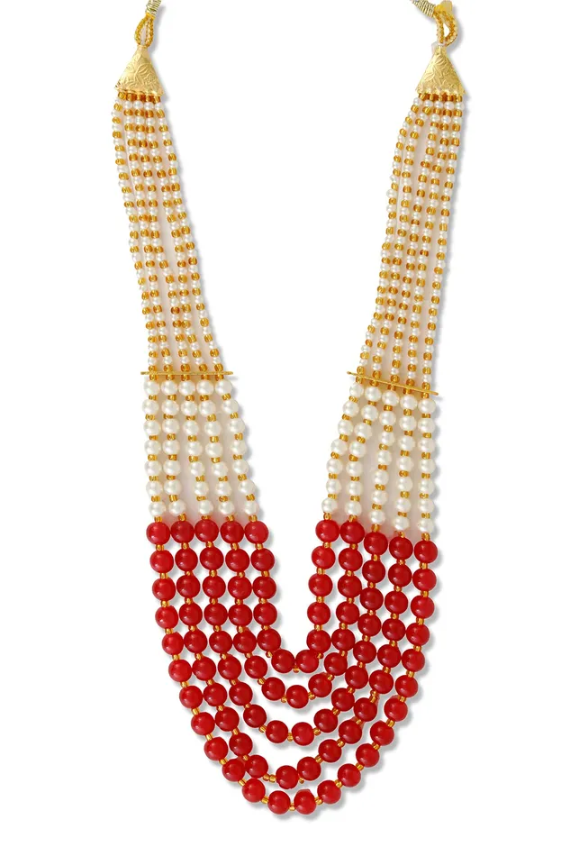 Yellow Chimes Ethnic Fashion Gold Plated Handmade Beads Long Multilayer Pearl Stylish Jewellery Necklace for Women Girls RedWhite Yellow Chimes Necklaces