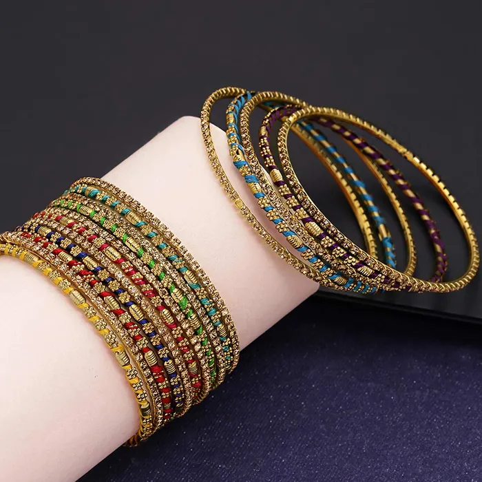 Yellow Chimes Ethnic Gold Plated Threaded Stones Multicolor Traditional 16 Pcs Bangles Set for Women and Girls Yellow Chimes Necklaces