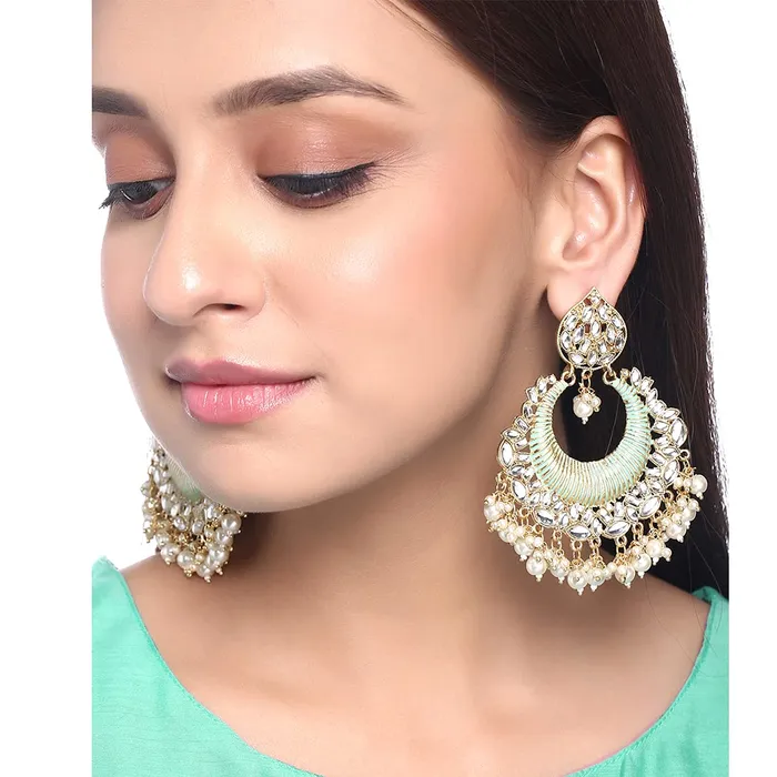 Yellow Chimes Ethnic Gold Plated Traditional Kundan Studded Pearl moti Green Chandbali Earrings for Women and Girls Gold Green Medium YCTJER87KUDCHDGR Yellow Chimes Rings