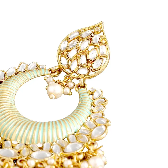 Yellow Chimes Ethnic Gold Plated Traditional Kundan Studded Pearl moti Green Chandbali Earrings for Women and Girls Gold Green Medium YCTJER87KUDCHDGR Yellow Chimes Rings