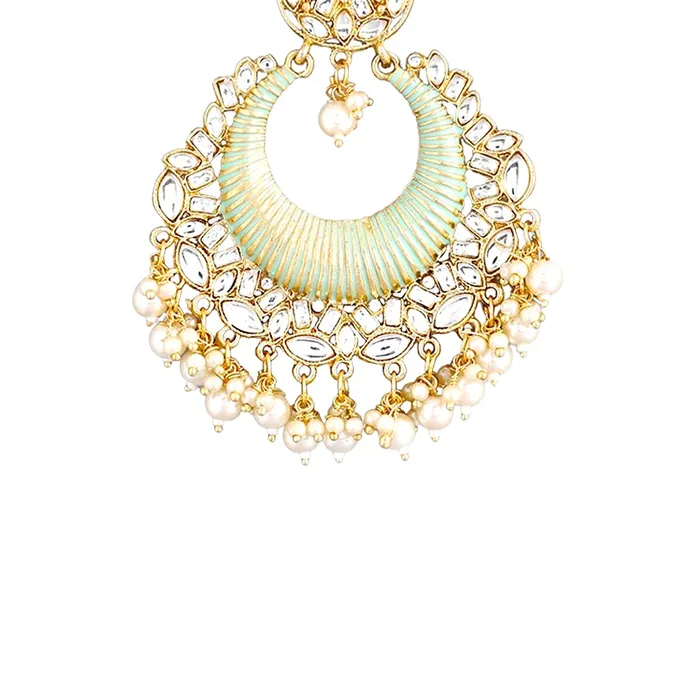 Yellow Chimes Ethnic Gold Plated Traditional Kundan Studded Pearl moti Green Chandbali Earrings for Women and Girls Gold Green Medium YCTJER87KUDCHDGR Yellow Chimes Rings