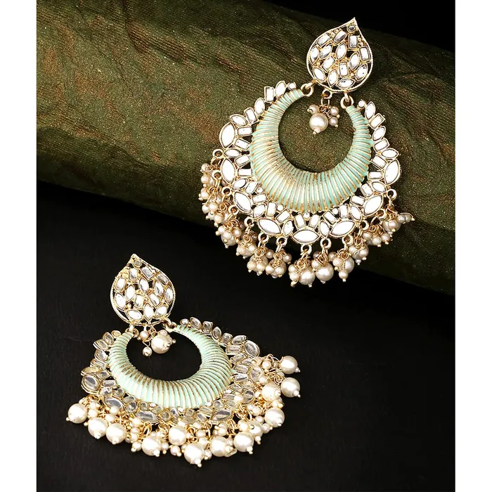 Yellow Chimes Ethnic Gold Plated Traditional Kundan Studded Pearl moti Green Chandbali Earrings for Women and Girls Gold Green Medium YCTJER87KUDCHDGR Yellow Chimes Rings