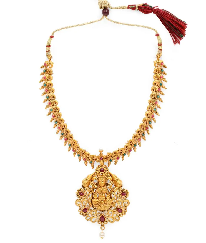 Yellow Chimes Ethnic Temple Jewellery Set Gold Plated Lakshmi Devi Jewelry Set Traditional Necklace Set by Yellow Chimes Gold Plated Jewellery Set for Women Goldenred YCTJNS11LAKMIGL Yellow Chimes Earrings