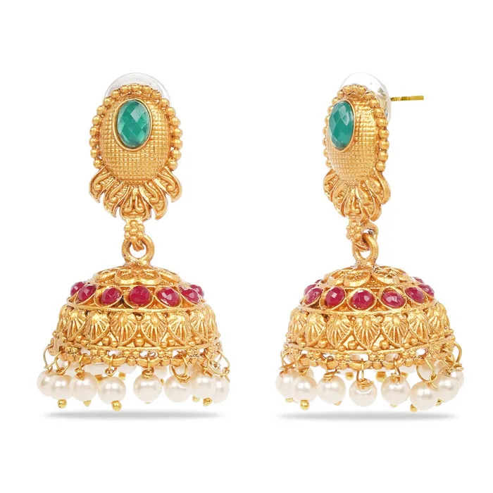 Yellow Chimes Ethnic Temple Jewellery Set Gold Plated Lakshmi Devi Jewelry Set Traditional Necklace Set by Yellow Chimes Gold Plated Jewellery Set for Women Goldenred YCTJNS11LAKMIGL Yellow Chimes Earrings