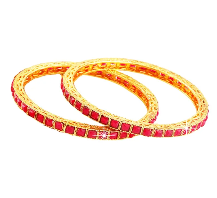 Yellow Chimes Exclusive Ruby Studded 2 PC Gold Plated Traditional Bangles Set for Women and Girls Yellow Chimes Bracelets
