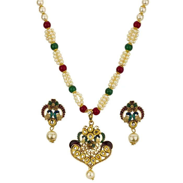 Yellow Chimes Exclusive Traditional Floral Peacock Desaign Pearl Kundan Necklace with Drop Earrings for Women Yellow Chimes Earrings Yellow Chimes Exclusive Traditional Floral Peacock Desaign Pearl Kundan Necklace with Drop Earrings for Women Yellow Chimes Earrings