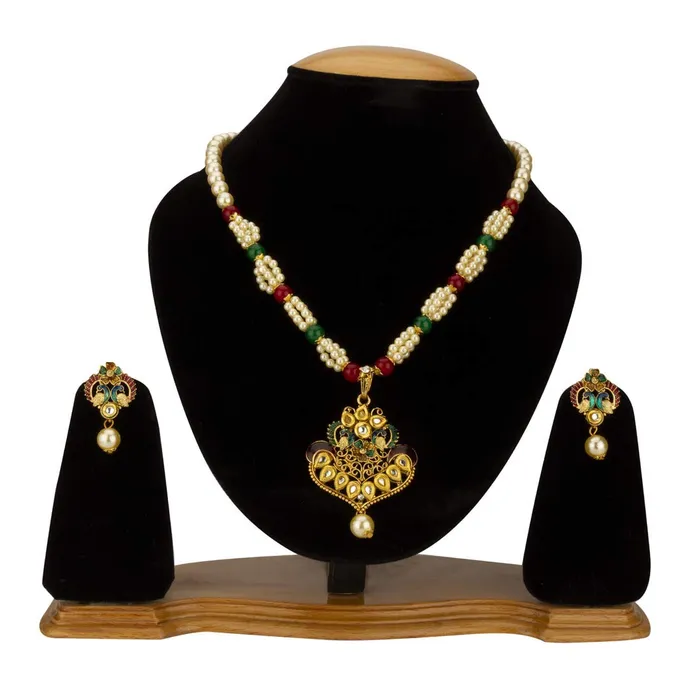 Yellow Chimes Exclusive Traditional Floral Peacock Desaign Pearl Kundan Necklace with Drop Earrings for Women Yellow Chimes Earrings