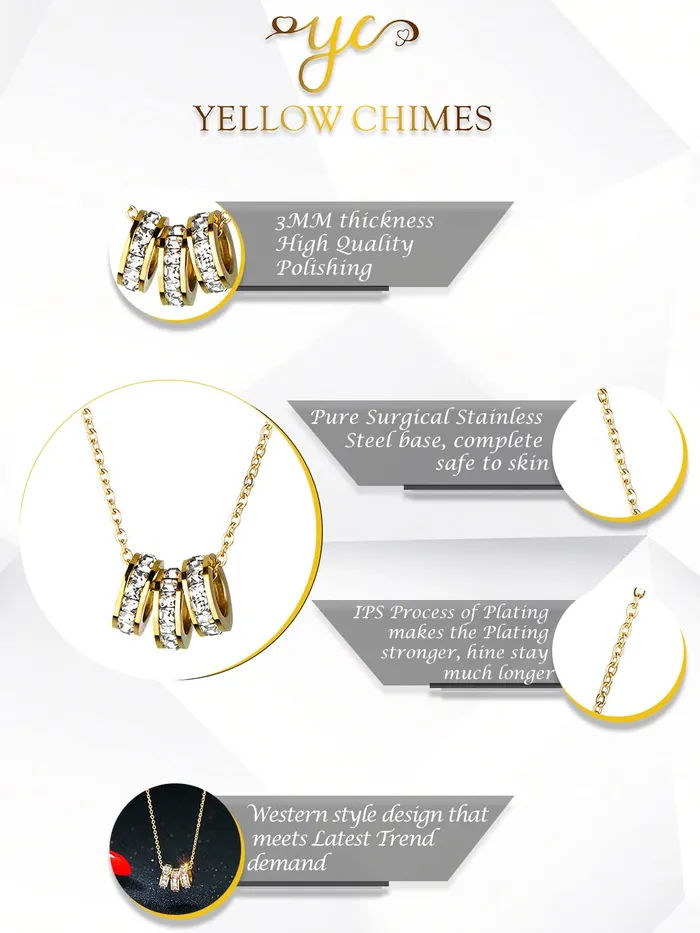 Yellow Chimes Gold Chain Pendant for Women Crystal Rings GoldPlated Stainless Steel Chain Pendant Necklace for Women and Girls Yellow Chimes Earrings