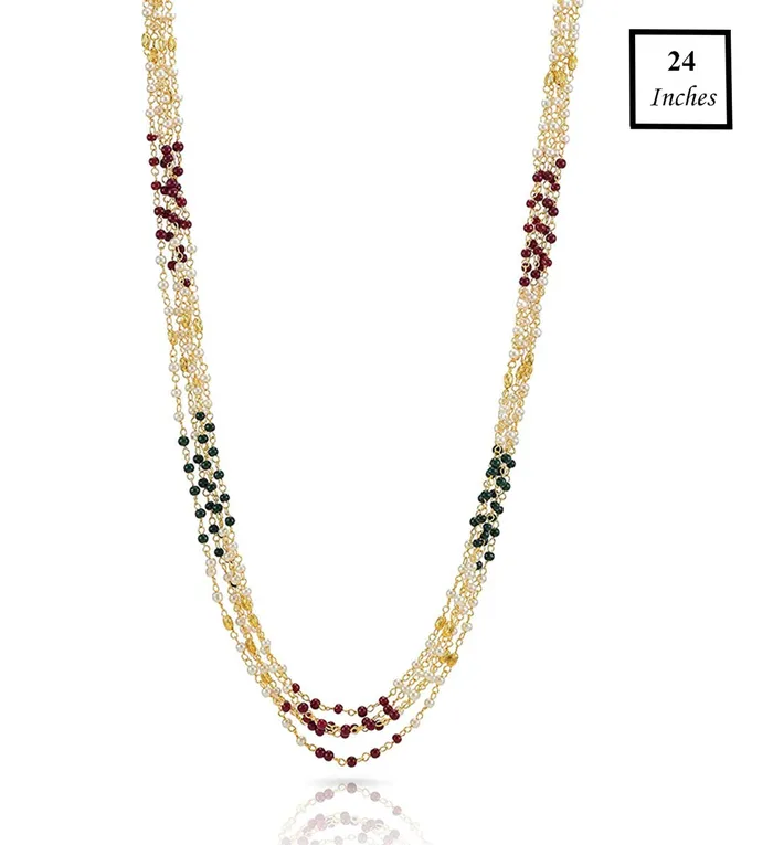 Yellow Chimes Golden Jewellery Set for Women White Pearl MultiLayer Jewellery Gold Plated Traditional Long Chain Necklace Set for Women and Girls Yellow Chimes Necklaces