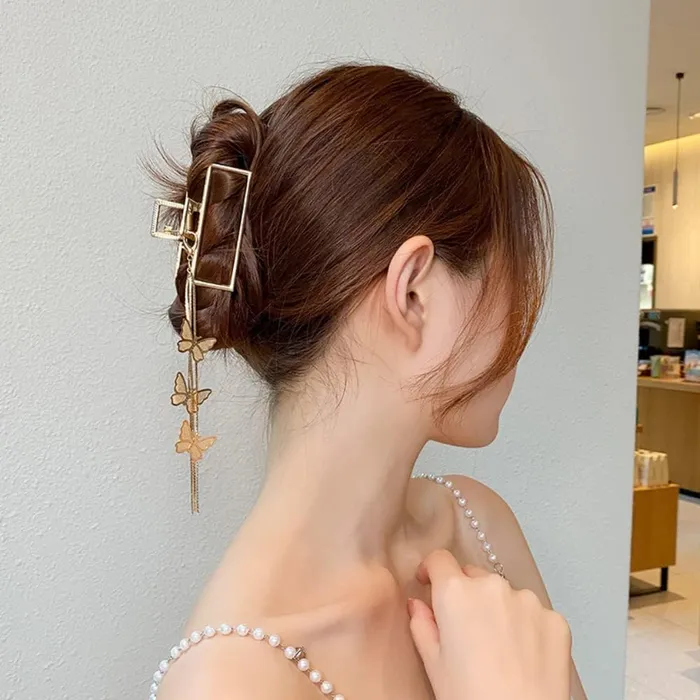 Yellow Chimes Hair Clip for Women Gold Toned Cluthers Long Hair Claw Clip with Hanging Butterfly Charm Hair Clutch for Women and Girls Yellow Chimes Bracelets