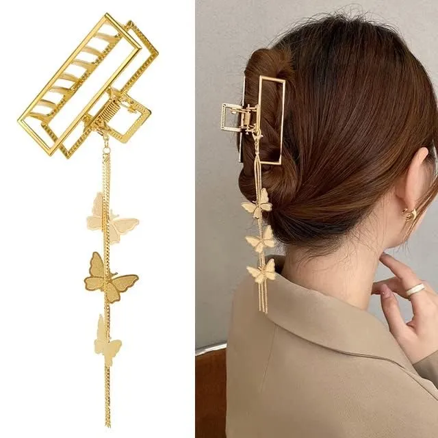 Yellow Chimes Hair Clip for Women Gold Toned Cluthers Long Hair Claw Clip with Hanging Butterfly Charm Hair Clutch for Women and Girls Yellow Chimes Bracelets