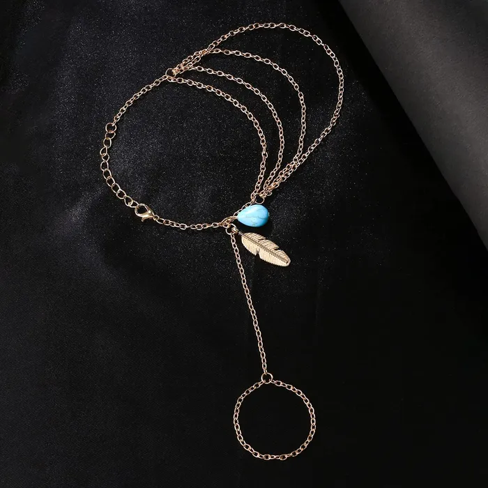 Yellow Chimes Hand Chain For Women Multilayer Gold Plated Blue Stone Feather Charm Hanging Hand Chain For Women and Girls Yellow Chimes Earrings