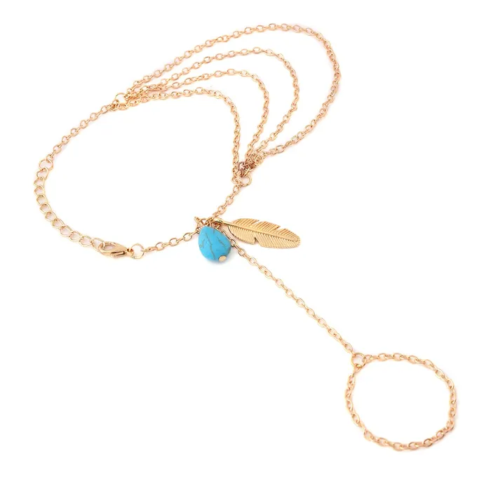 Yellow Chimes Hand Chain For Women Multilayer Gold Plated Blue Stone Feather Charm Hanging Hand Chain For Women and Girls Yellow Chimes Earrings