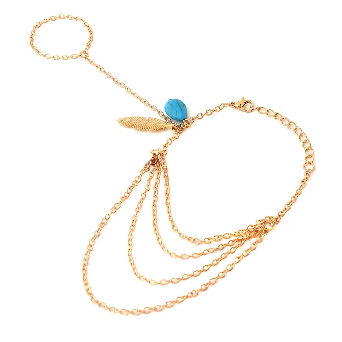Yellow Chimes Hand Chain For Women Multilayer Gold Plated Blue Stone Feather Charm Hanging Hand Chain For Women and Girls Yellow Chimes Earrings
