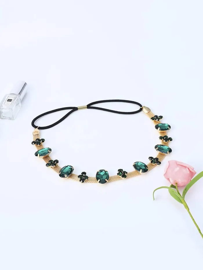 Yellow Chimes Head Chain For Women Dark Green Crystal Beaded Headbands For Women and Girls Yellow Chimes Necklaces