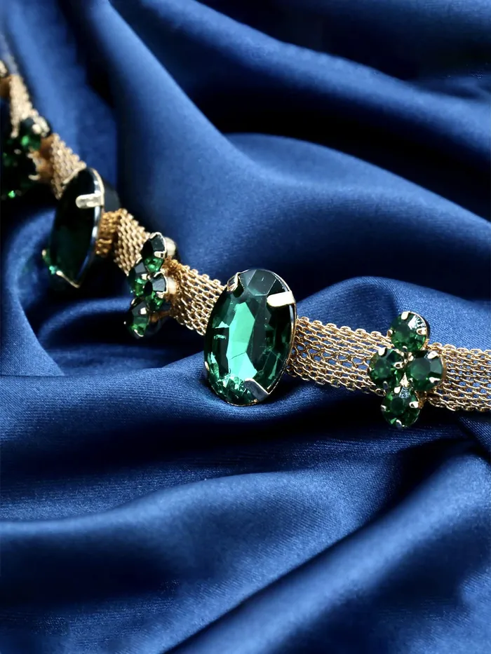 Yellow Chimes Head Chain For Women Dark Green Crystal Beaded Headbands For Women and Girls Yellow Chimes Necklaces
