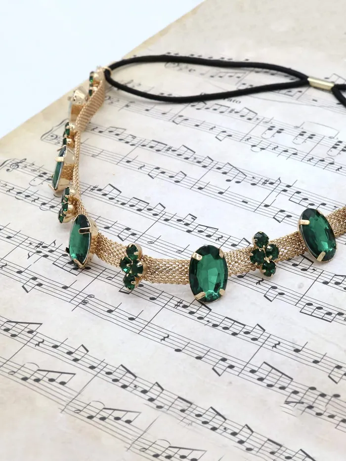 Yellow Chimes Head Chain For Women Dark Green Crystal Beaded Headbands For Women and Girls Yellow Chimes Necklaces