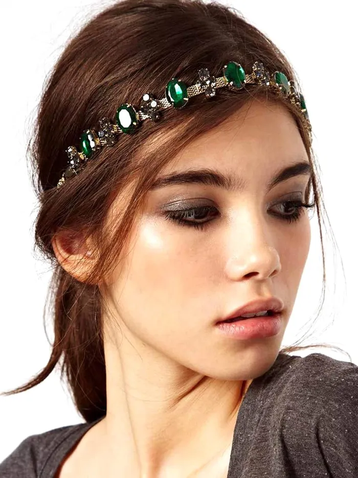 Yellow Chimes Head Chain For Women Dark Green Crystal Beaded Headbands For Women and Girls Yellow Chimes Necklaces