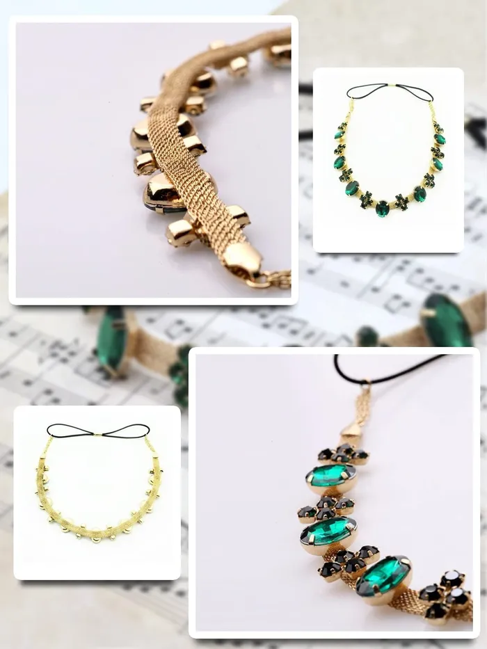 Yellow Chimes Head Chain For Women Dark Green Crystal Beaded Headbands For Women and Girls Yellow Chimes Necklaces