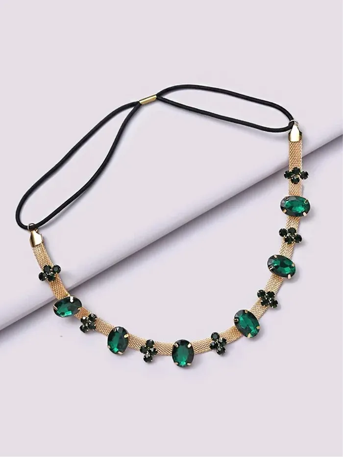 Yellow Chimes Head Chain For Women Dark Green Crystal Beaded Headbands For Women and Girls Yellow Chimes Necklaces