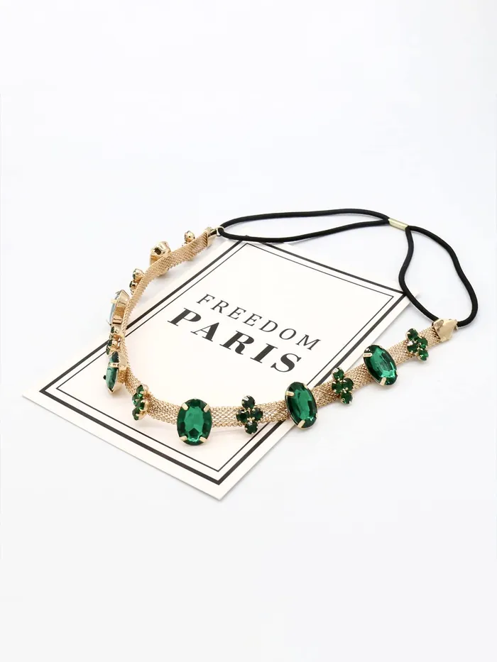 Yellow Chimes Head Chain For Women Dark Green Crystal Beaded Headbands For Women and Girls Yellow Chimes Necklaces