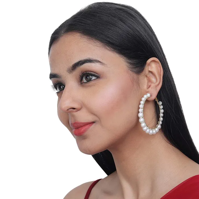 Yellow Chimes Hoop Earrings for Women Combo of 3 Pairs Latest Collection Pearl Hoop Earrings Set for Women and Girls Yellow Chimes Bracelets