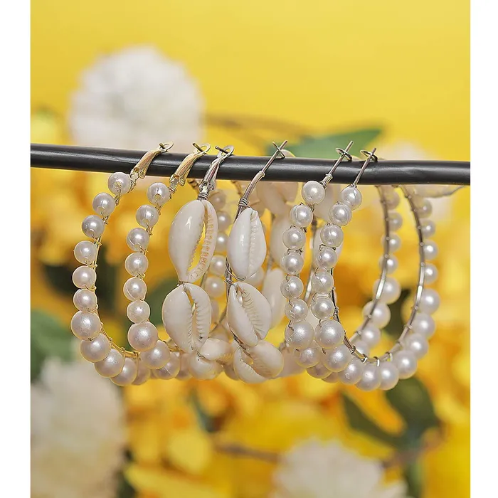 Yellow Chimes Hoop Earrings for Women Combo of 3 Pairs Latest Collection Pearl Hoop Earrings Set for Women and Girls Yellow Chimes Bracelets