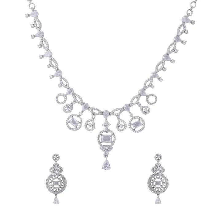 Yellow Chimes Jewellery Set for Women and Girls American Diamond Jewellery Set Silver Tone Drop Designed White AD Necklace Set Birthday Gift for girls and women Anniversary Gift for Wife Yellow Chimes Necklaces Yellow Chimes Jewellery Set for Women and Girls American Diamond Jewellery Set Silver Tone Drop Designed White AD Necklace Set Birthday Gift for girls and women Anniversary Gift for Wife Yellow Chimes Necklaces