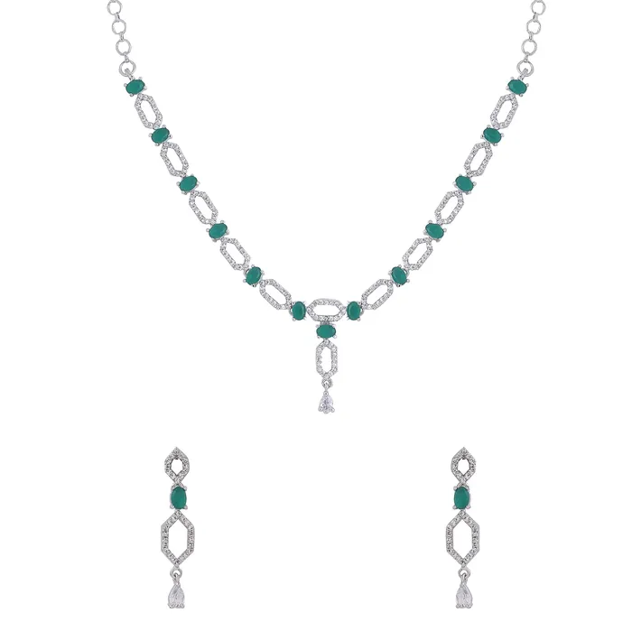 Yellow Chimes Jewellery Set for Women and Girls American Diamond Jewellery Set Silver Tone Green AD Necklace Set Birthday Gift for girls and women Anniversary Gift for Wife Yellow Chimes Necklaces Yellow Chimes Jewellery Set for Women and Girls American Diamond Jewellery Set Silver Tone Green AD Necklace Set Birthday Gift for girls and women Anniversary Gift for Wife Yellow Chimes Necklaces