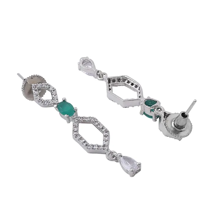 Yellow Chimes Jewellery Set for Women and Girls American Diamond Jewellery Set Silver Tone Green AD Necklace Set Birthday Gift for girls and women Anniversary Gift for Wife Yellow Chimes Necklaces