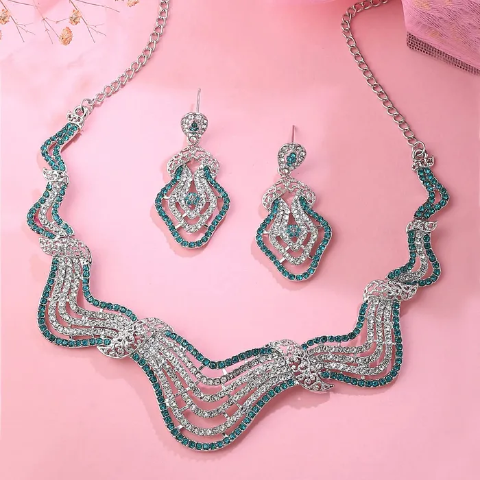 Yellow Chimes Jewellery Set for Women and Girls Crystal Jewellery Set for Women Silver Tone Crystal Choker Necklace Set Birthday Gift for girls and women Anniversary Gift for Wife Yellow Chimes Earrings