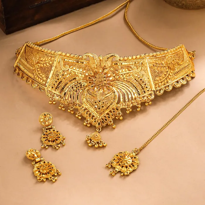 Yellow Chimes Jewellery Set for Women and Girls Gold Necklace Set for Women Gold Toned Beads Designed Necklace Set Birthday Gift for girls and women Anniversary Gift for Wife Yellow Chimes Earrings