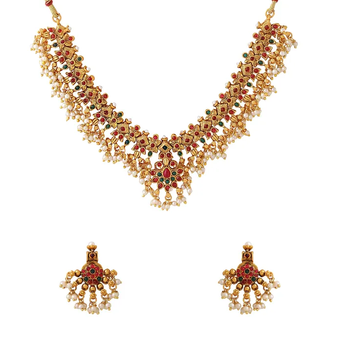 Yellow Chimes Jewellery Set for Women and Girls Gold Plated Bridal Necklace Set for Wedding Moti Beads Bridal Necklace Set Birthday Gift for girls and women Anniversary Gift for Wife Yellow Chimes Necklaces