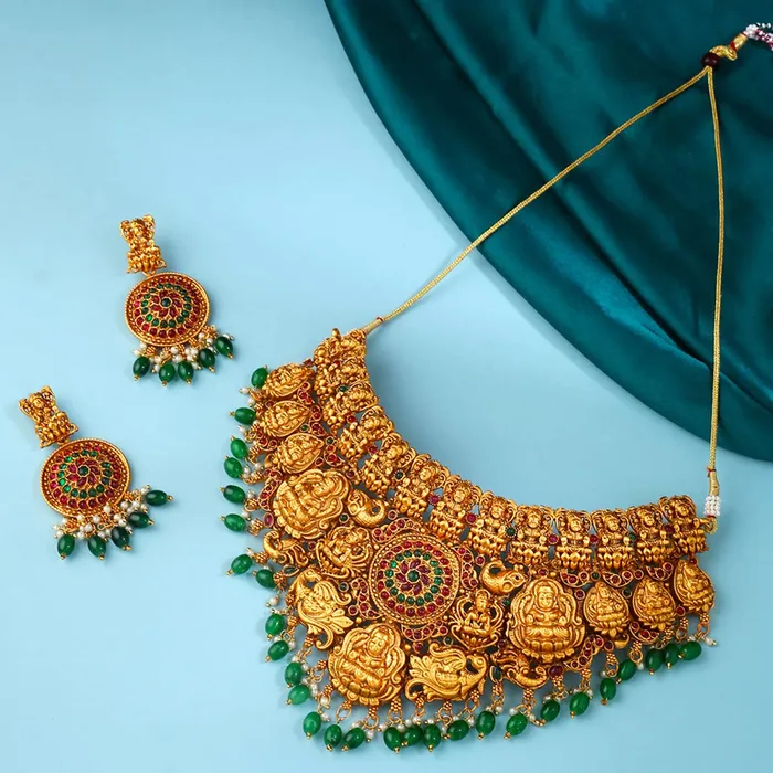 Yellow Chimes Jewellery Set for Women and Girls Temple Jewellery Set for Women Gold Plated Traditional Choker Necklace Set Birthday Gift for girls and women Anniversary Gift for Wife Yellow Chimes Earrings