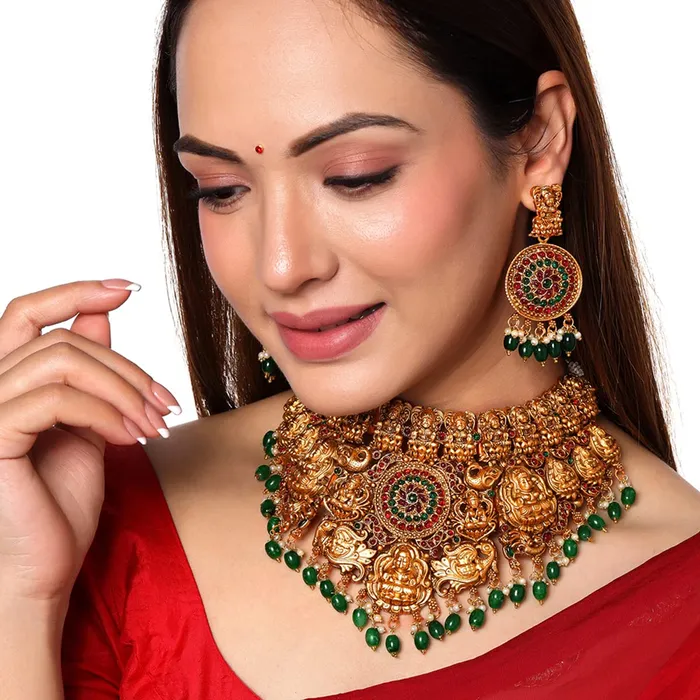 Yellow Chimes Jewellery Set for Women and Girls Temple Jewellery Set for Women Gold Plated Traditional Choker Necklace Set Birthday Gift for girls and women Anniversary Gift for Wife Yellow Chimes Earrings