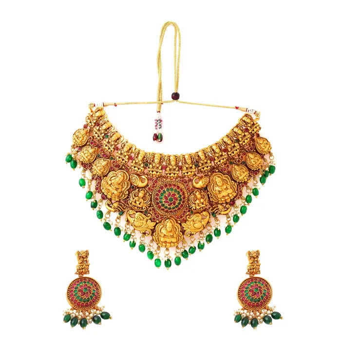 Yellow Chimes Jewellery Set for Women and Girls Temple Jewellery Set for Women Gold Plated Traditional Choker Necklace Set Birthday Gift for girls and women Anniversary Gift for Wife Yellow Chimes Earrings