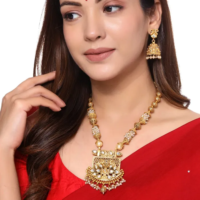 Yellow Chimes Jewellery Set for Women and Girls Traditional Kundan Necklace Set Gold Plated Kundan Necklace Set Birthday Gift for girls and women Anniversary Gift for Wife Yellow Chimes Earrings