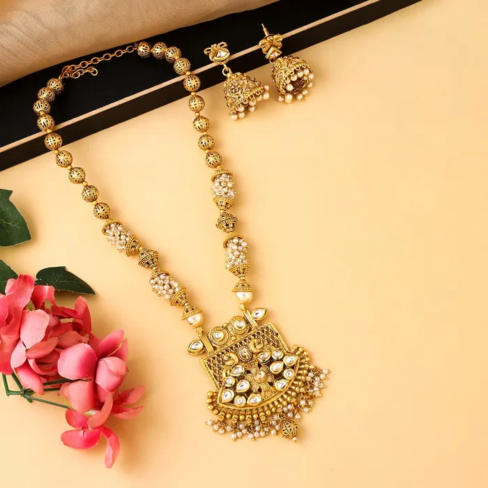Yellow Chimes Jewellery Set for Women and Girls Traditional Kundan Necklace Set Gold Plated Kundan Necklace Set Birthday Gift for girls and women Anniversary Gift for Wife Yellow Chimes Earrings