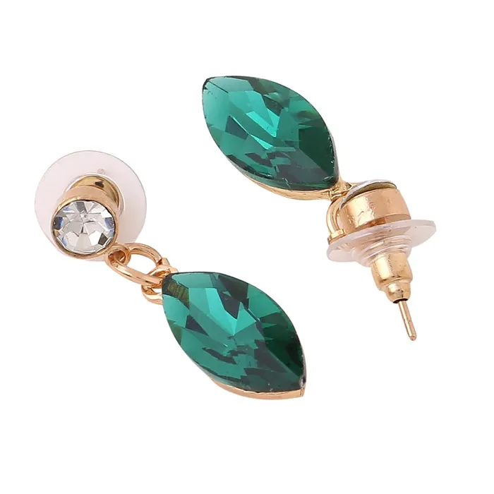 Yellow Chimes Jewellery Set For Women Dark Green Oval Shaped Crystal Studded Necklace Set For Women and Girls Yellow Chimes Rings