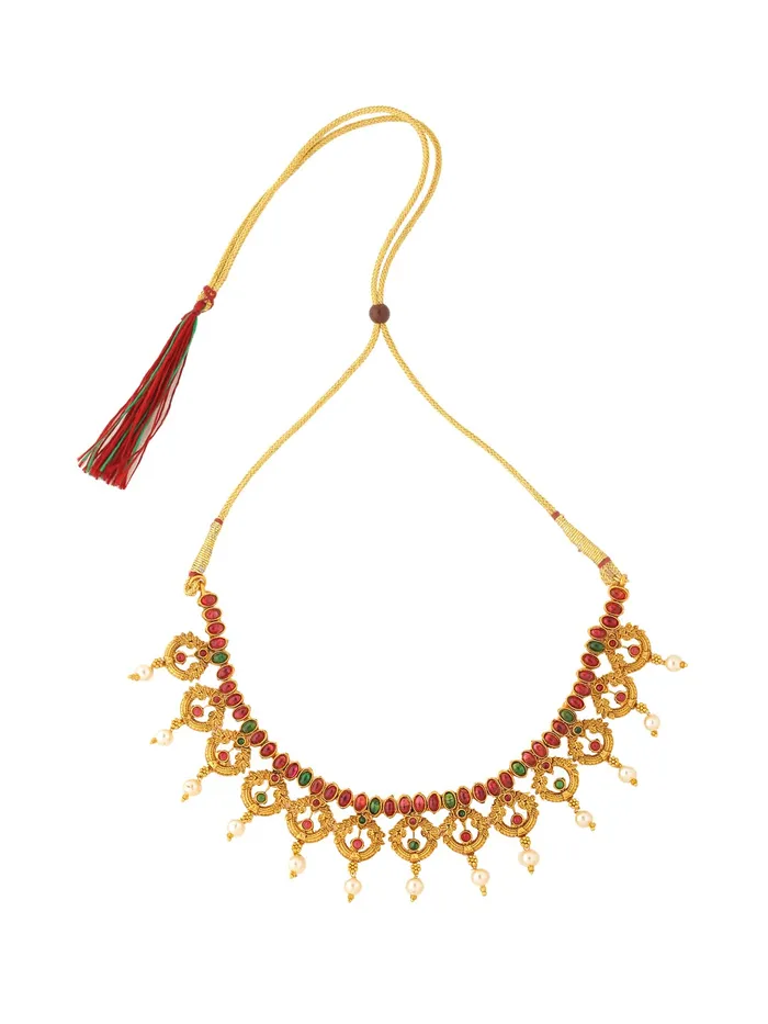Yellow Chimes Jewellery Set for Women Gold Plated Beads Drop Designed Crystals Studded Bridal Choker Necklace Set for Women and Girls Yellow Chimes Necklaces