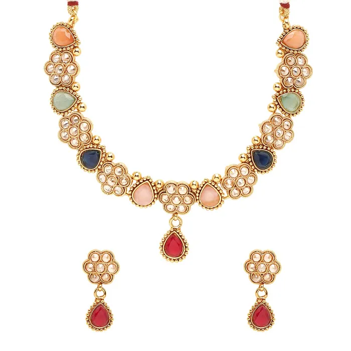 Yellow Chimes Jewellery Set for Women Gold Plated Floral Designed Tear Drop Multicolor Crystal Studded Choker Necklace Set with Earrings for Women and Girls Yellow Chimes Necklaces Yellow Chimes Jewellery Set for Women Gold Plated Floral Designed Tear Drop Multicolor Crystal Studded Choker Necklace Set with Earrings for Women and Girls Yellow Chimes Necklaces