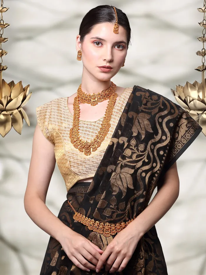 Yellow Chimes Jewellery Set for Women Gold Plated Temple Bridal Choker Necklace with Long Necklace Kamarbandh and Earrings for Womens and Girls Yellow Chimes Bracelets