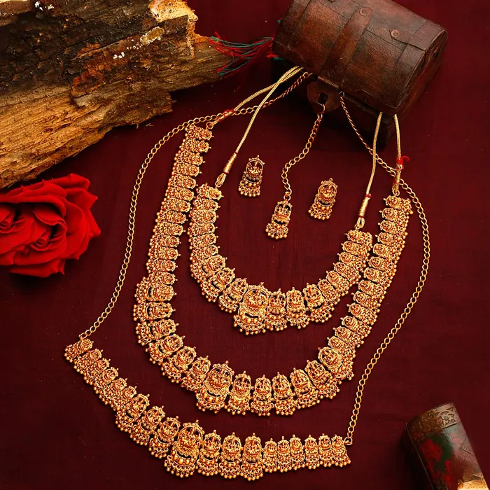 Yellow Chimes Jewellery Set for Women Gold Plated Temple Bridal Choker Necklace with Long Necklace Kamarbandh and Earrings for Womens and Girls Yellow Chimes Bracelets
