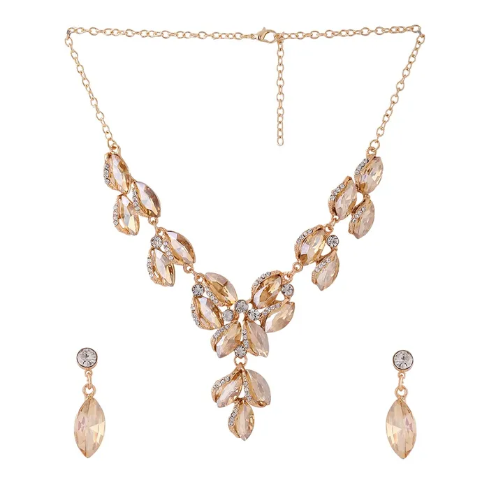 Yellow Chimes Jewellery Set For Women Gold Toned Oval Shaped Crystal Studded Necklace Set With Earring For Women and Girls Yellow Chimes Necklaces